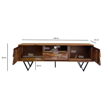 TV Lowboard Sheesham Massief Hout 160 cm, TV-tafel