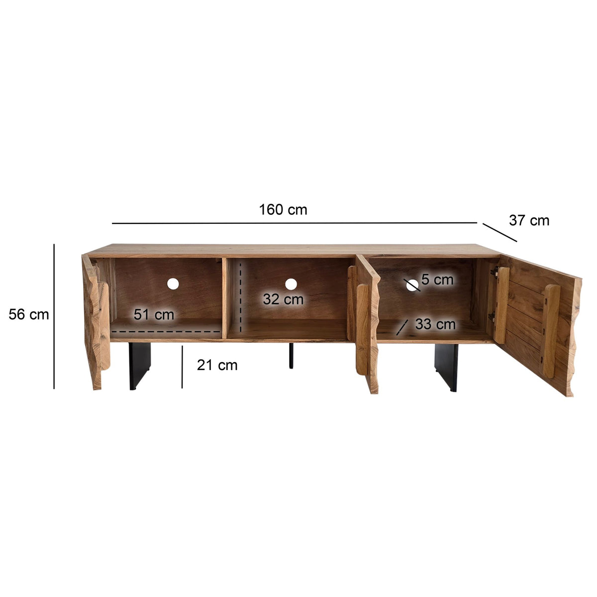 Lowboard Acacia Massief Hout 160x56x37 cm TV-kast