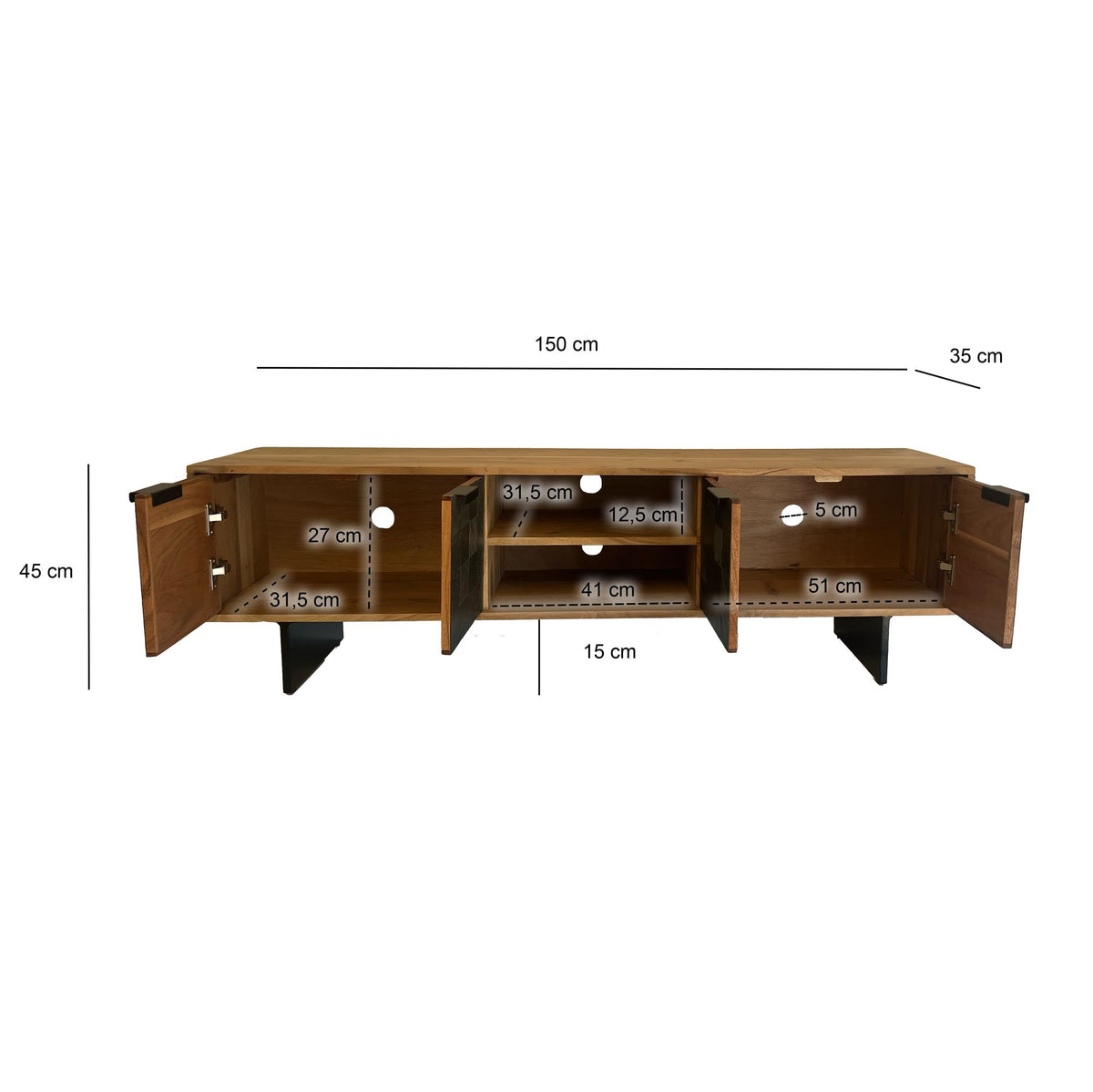 Lowboard Acacia Massief Hout 150 cm - TV-meubel