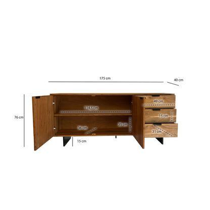 Dressoir 175x76x40 cm Acacia Massief Houten Ladekast