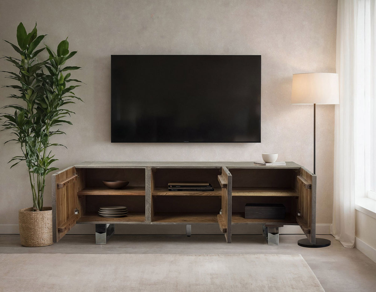 Lowboard Acacia Massief Hout Gerookt Grijs 160x56x46 cm