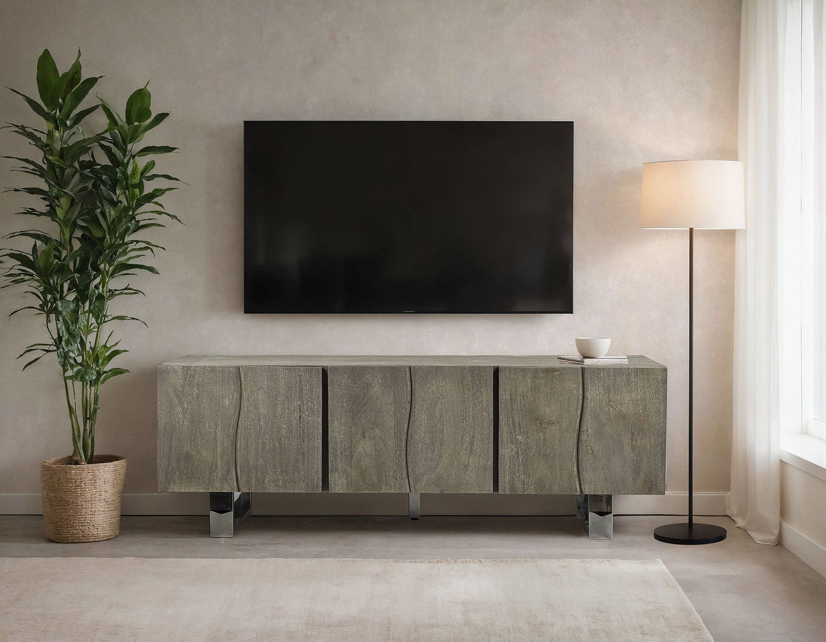 Lowboard Acacia Massief Hout Gerookt Grijs 160x56x46 cm