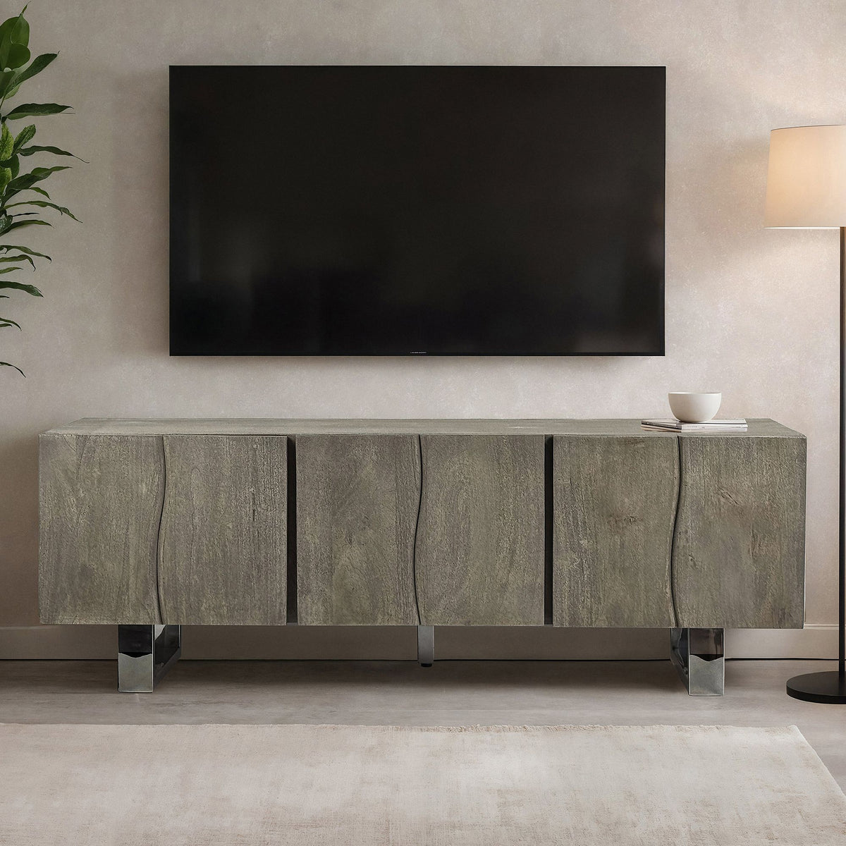 Lowboard Acacia Massief Hout Gerookt Grijs 160x56x46 cm