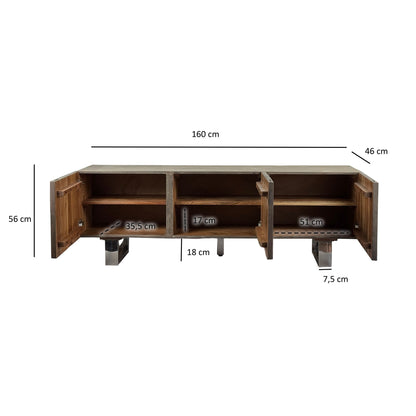Lowboard Acacia Massief Hout Gerookt Grijs 160x56x46 cm