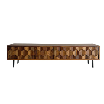 Lowboard Sheesham Massief Hout 160 cm, TV-meubel met 3D-fronten
