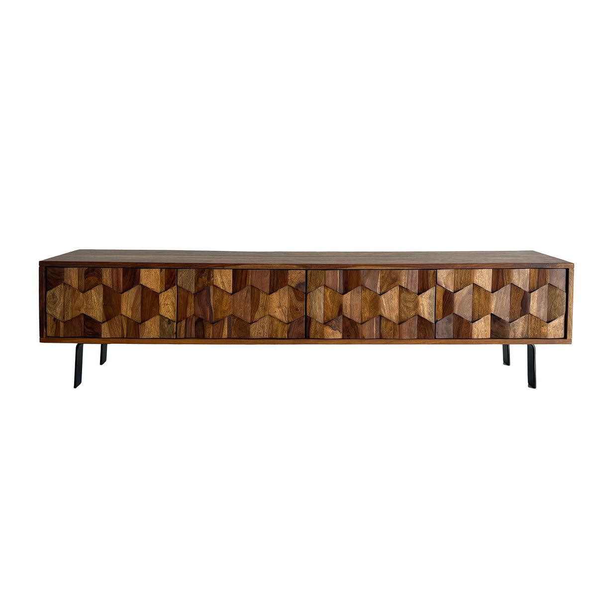 Lowboard Sheesham Massief Hout 160 cm, TV-meubel met 3D-fronten
