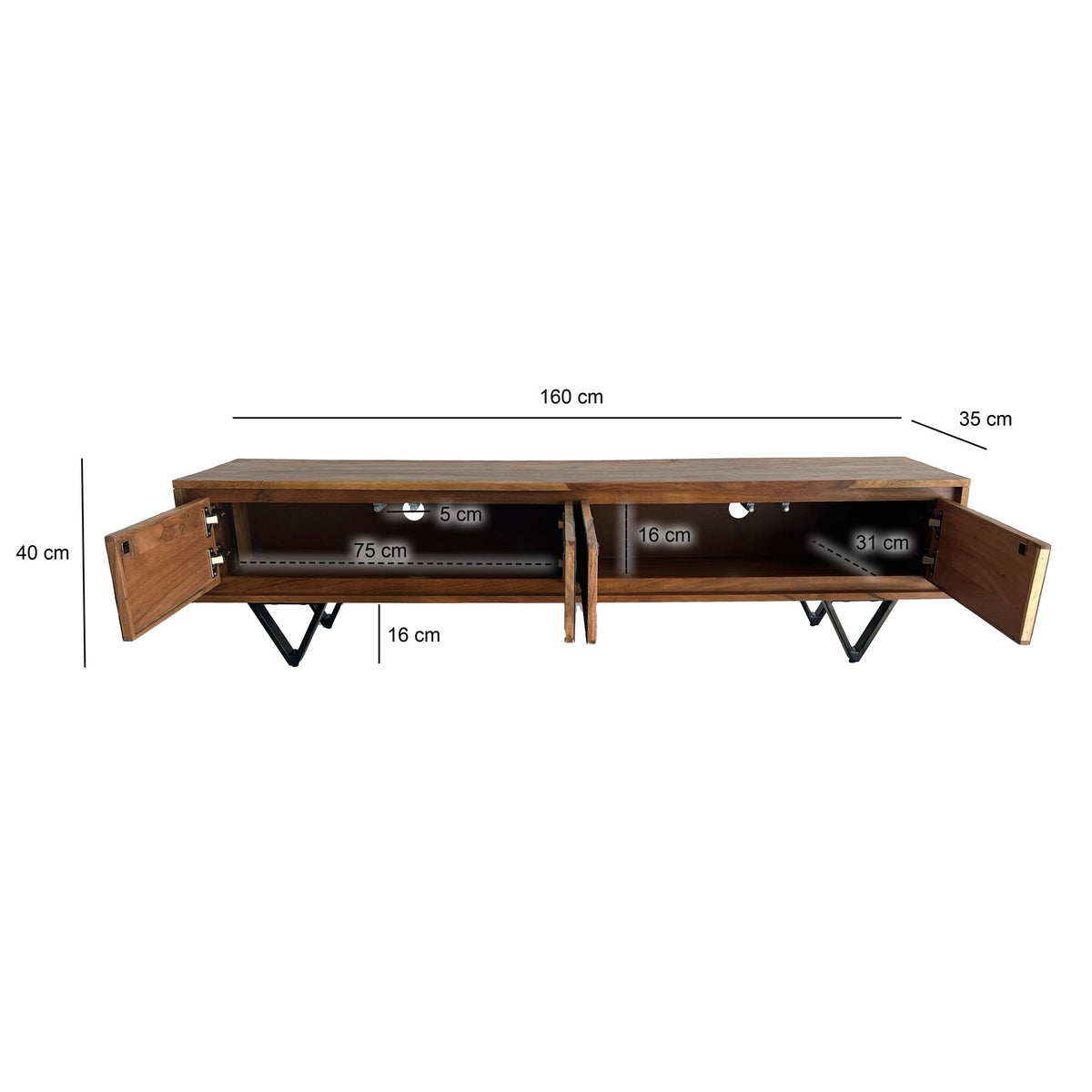 Lowboard Sheesham Massief Hout 160 cm, TV-meubel