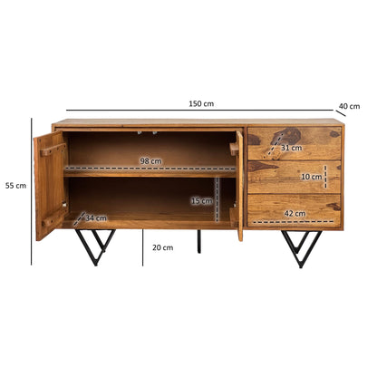Dressoir Sheesham massief hout 150x40x55 cm, ladekast