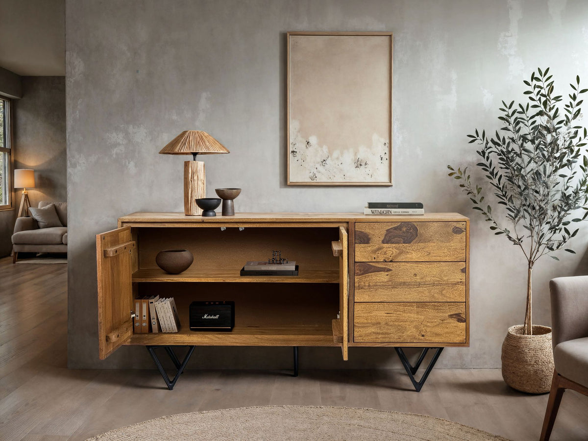 Dressoir Sheesham massief hout 150x40x55 cm, ladekast