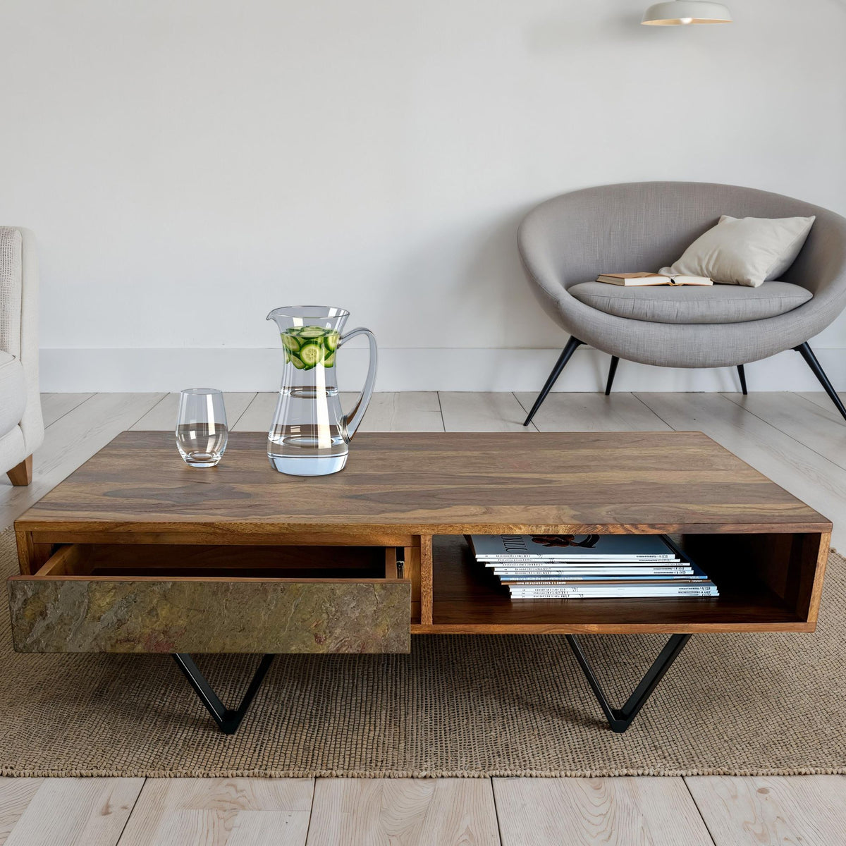 Salontafel van massief Sheeshamhout, 115 cm, salontafel