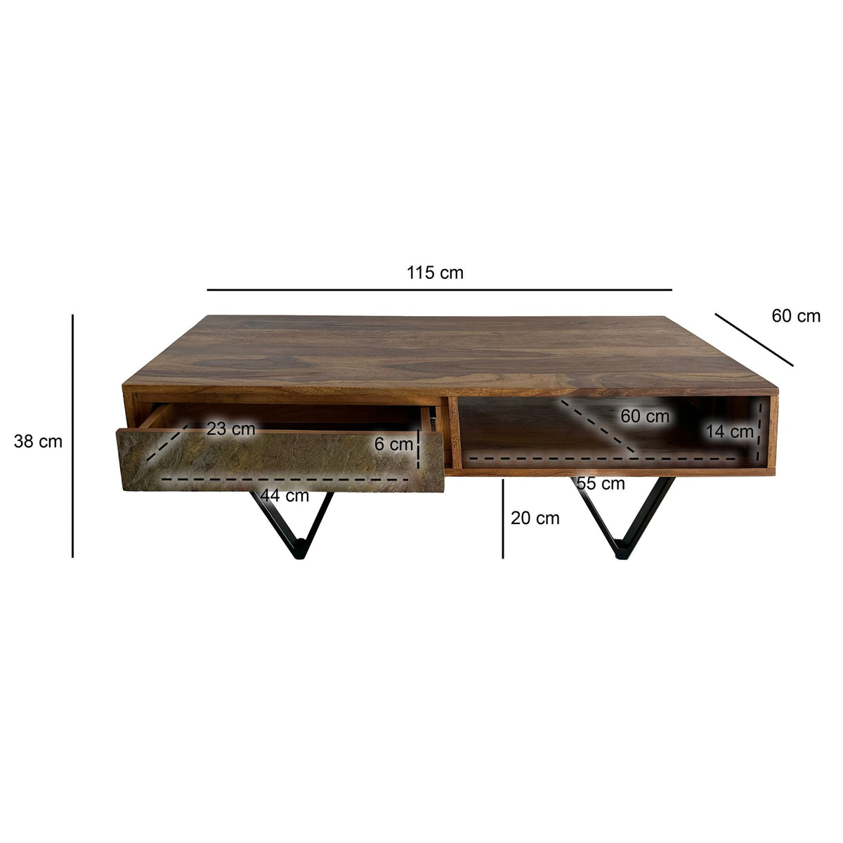 Salontafel van massief Sheeshamhout, 115 cm, salontafel