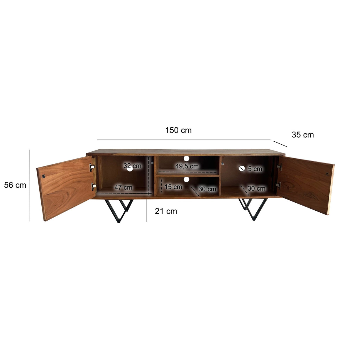 Lowboard Sheesham Massief Hout 150x56x35 cm TV-kast