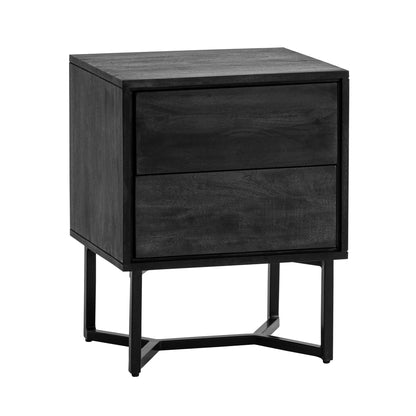 Nachtkastje Acacia Massief Hout 45x40x57 cm - Zwart met Metalen Frame
