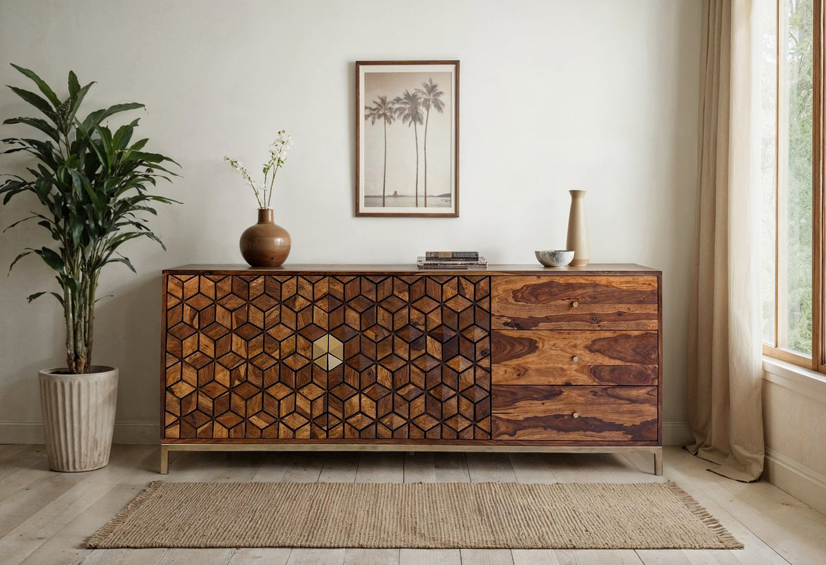 Dressoir Sheesham Massief Hout 180 cm, Dressoir