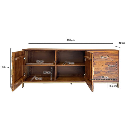 Dressoir Sheesham Massief Hout 180 cm, Dressoir