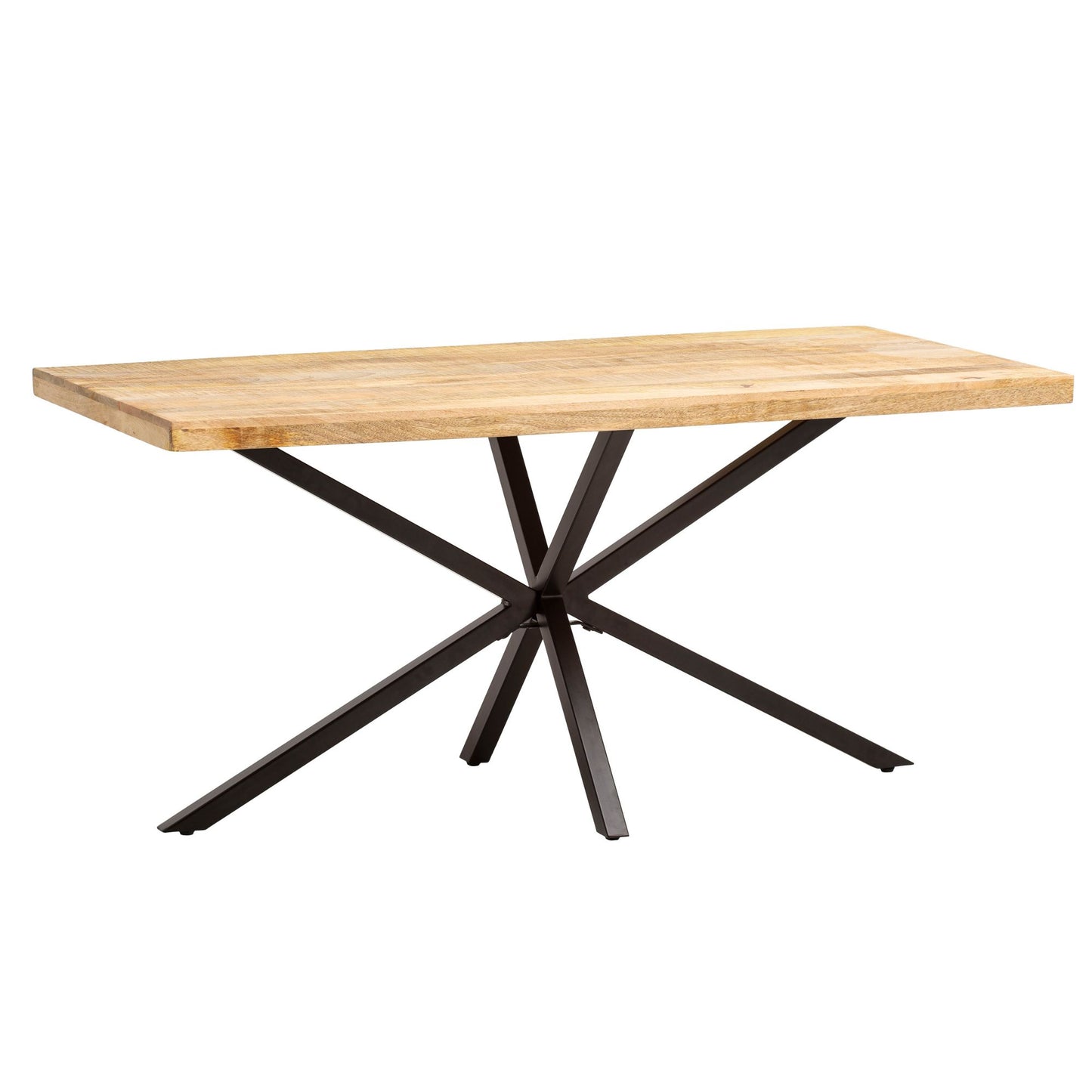 Eetkamertafel 180x90x76 cm mango massief hout metalen eettafel industrieel, keukentafel met sterframe, grote houten tafel, eettafel eetkamer rechthoekig