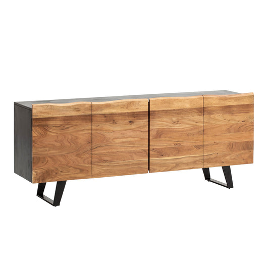 dressoir acacia massief hout 180x75x45 cm dressoir zwart met boomrand, ladekast met deuren, ladekast halkast modern, staande kast woonkamer met metalen poten