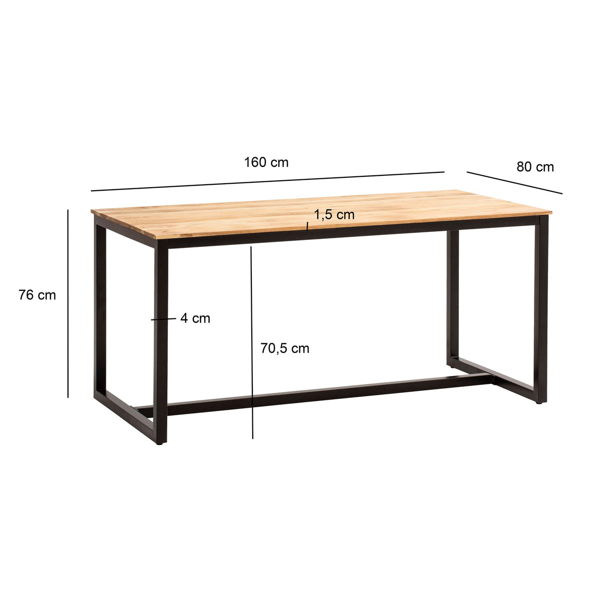 Eetkamertafel 160x80x76 cm Acacia Massief Hout Metaal Eettafel Loft Stijl