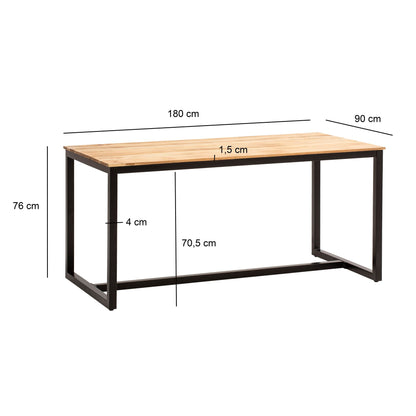 Eetkamertafel 180x90x76 cm Acacia Massief Hout Metaal Eettafel Loft Stijl