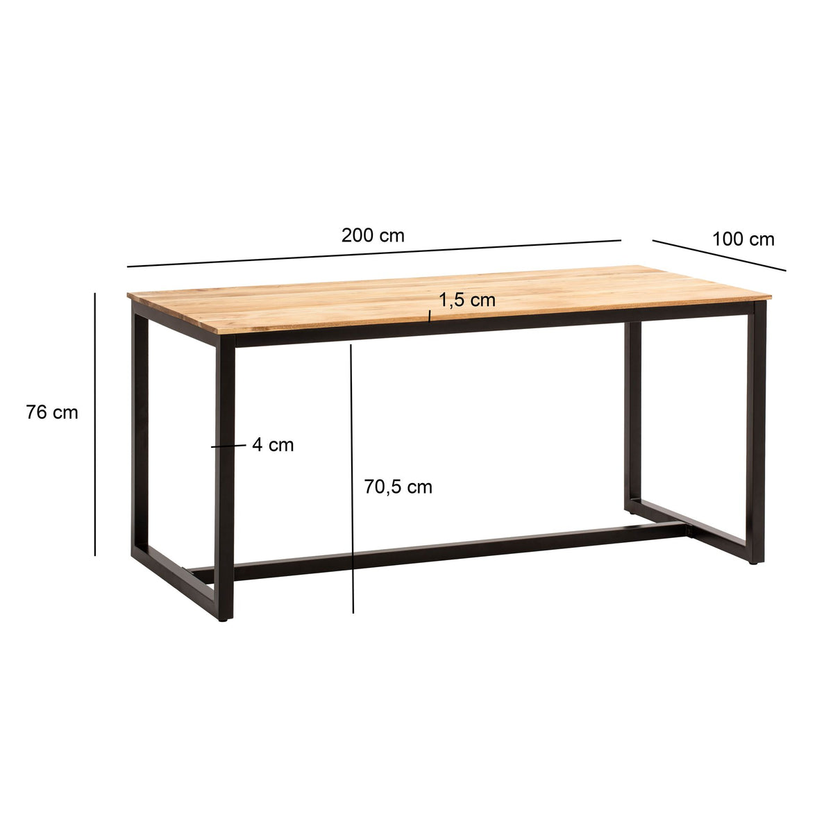 Eetkamertafel 200x100x76 cm Acacia Massief Hout Metaal Eettafel Loft Stijl