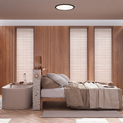 Het LED-plafondlicht "Carlo" met RGB-backlight, Ø van 29,3 cm, klassiekmoderne plafondlicht gemaakt van zwart/wit plastic met veel functies, b.v.