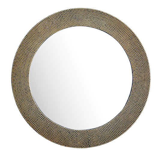 wandspiegel 60 cm metalen design hangspiegel goud, aluminium decoratieve spiegel rond met parellijst, grote wandspiegel, gangspiegel garderobespiegel modern