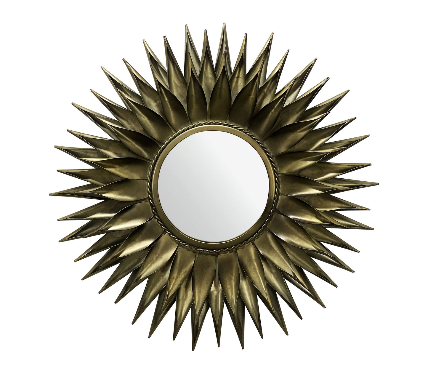 wandspiegel zon 74 cm metaal design halspiegel messing antiek, ijzeren hangspiegel rond, grote wandspiegel, decoratieve spiegel garderobespiegel modern