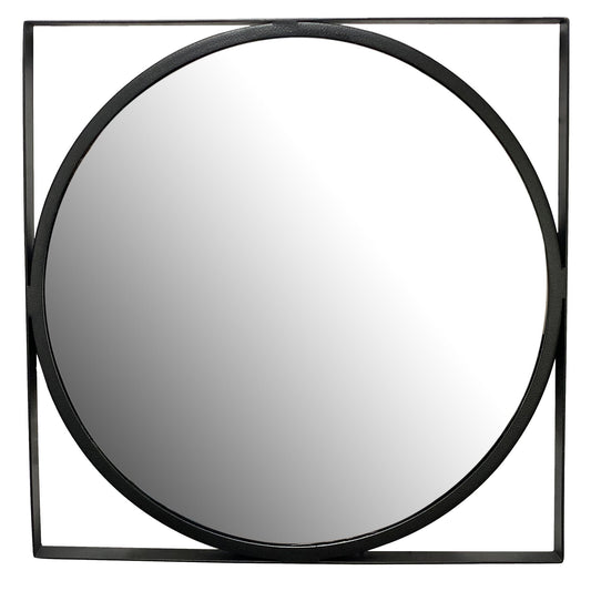 wandspiegel 54x54 cm metalen design hangspiegel zwart, ijzeren decoratieve spiegel rond met vierkant frame, kleine wandspiegel, gangspiegel garderobespiegel modern
