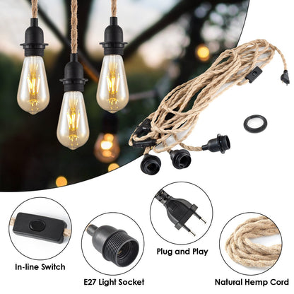 DIY Twine Hanglamp-L:750cm H:100cm-3pcs E27 Lichtkoppen
