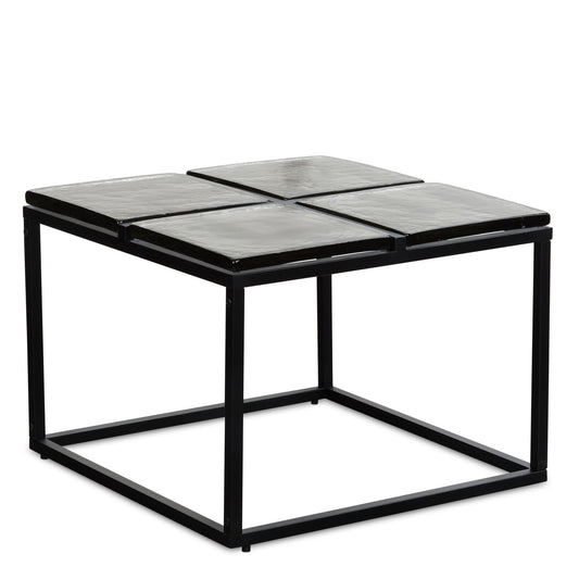 salontafel glas metaal 58x58x43,5 cm salontafel zwart, design woonkamertafel vierkant, kleine salontafel modern, bijzettafel woonkamer