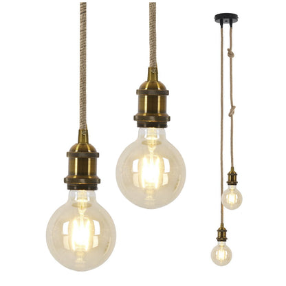 Metalen metalen Baldachin met 2 personen "Ontario" Decoratieve hanglamp gemaakt van metaal in alt-messing en jute, E27-versies, verlichting voor woonkamers of kantoor.