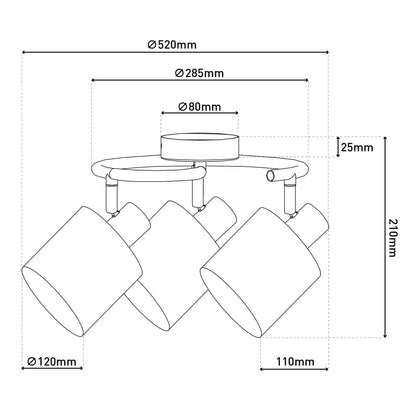 3-zits muur en plafond Rondel "Maron" gemaakt van metalen-satine-meter met stof paraplu's in de natuur, met E14-versie, lamp voor woonkamer, eetkamer, gang en kantoor, 28,5 cm diameter