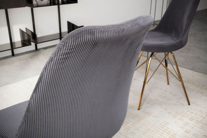eetkamerstoel set van 2 Cara stof antraciet keukenstoel met gouden poten, corduroy kuipstoel Scandinavisch design, gestoffeerde stoel met stoffen bekleding, stoel gestoffeerd