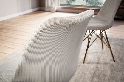 eetkamerstoel set van 2 Cara stof beige keukenstoel met gouden poten, corduroy kuipstoel Scandinavisch design, gestoffeerde stoel met stoffen bekleding, stoel gestoffeerd