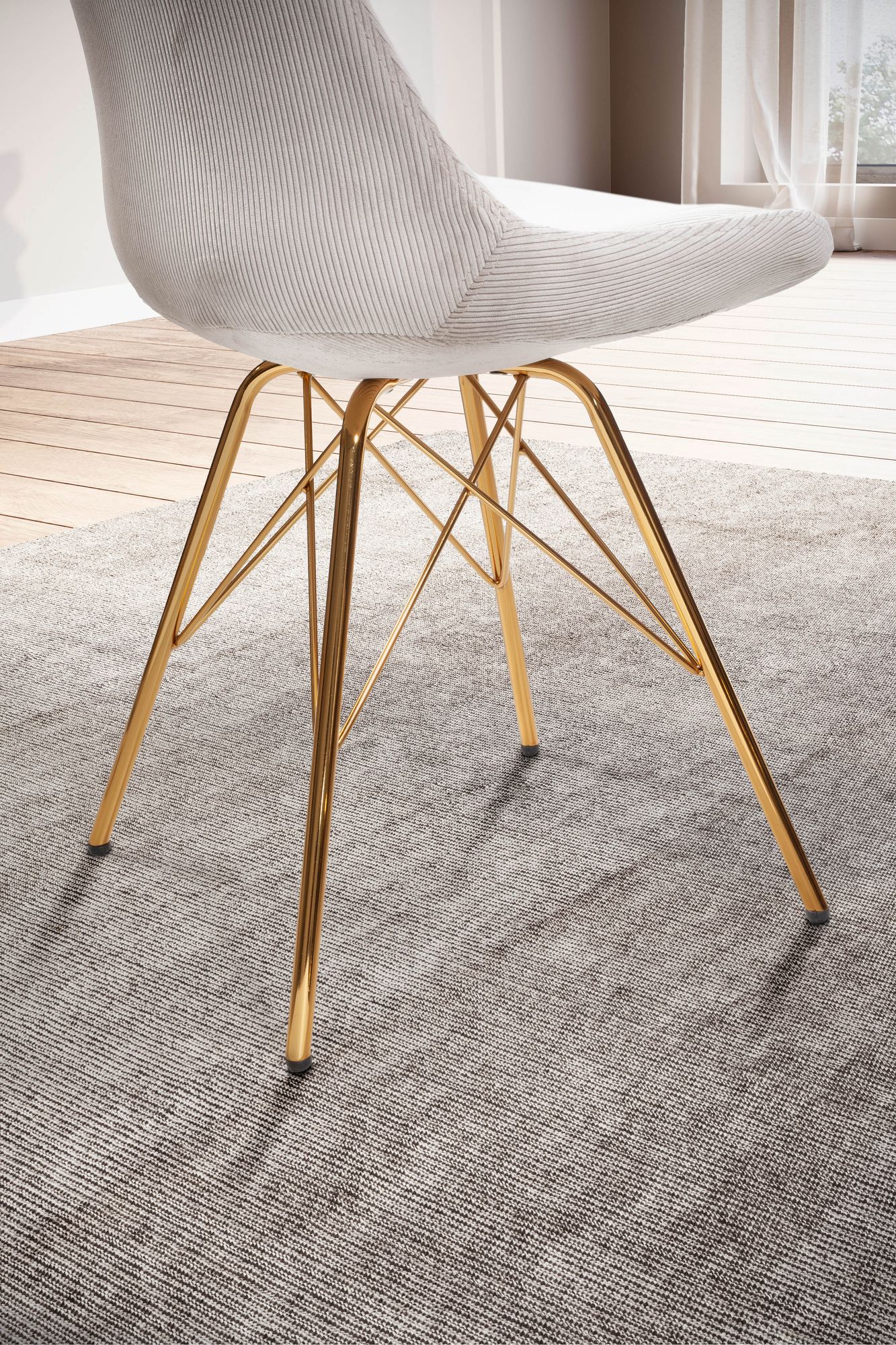 eetkamerstoel set van 2 Cara stof beige keukenstoel met gouden poten, corduroy kuipstoel Scandinavisch design, gestoffeerde stoel met stoffen bekleding, stoel gestoffeerd