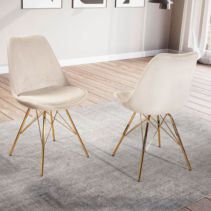 eetkamerstoel set van 2 Cara stof beige keukenstoel met gouden poten, corduroy kuipstoel Scandinavisch design, gestoffeerde stoel met stoffen bekleding, stoel gestoffeerd