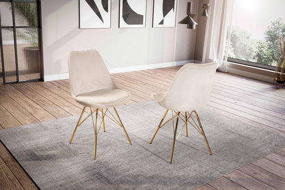 eetkamerstoel set van 2 Cara stof beige keukenstoel met gouden poten, corduroy kuipstoel Scandinavisch design, gestoffeerde stoel met stoffen bekleding, stoel gestoffeerd