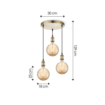 Home Sweet Home hanglamp vintage rond Globe 3L G18- dimbaar E27 amber