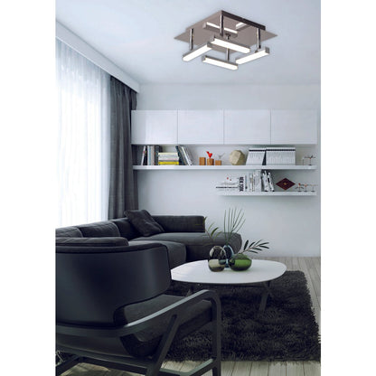 LED -plafondlamp "Turijn" 25 cm x 25 cm, ongeveer 11 cm hoog, chroom -gekleurd metaal, opaalgecoleerd plastic, geïntegreerde LED's, warm wit