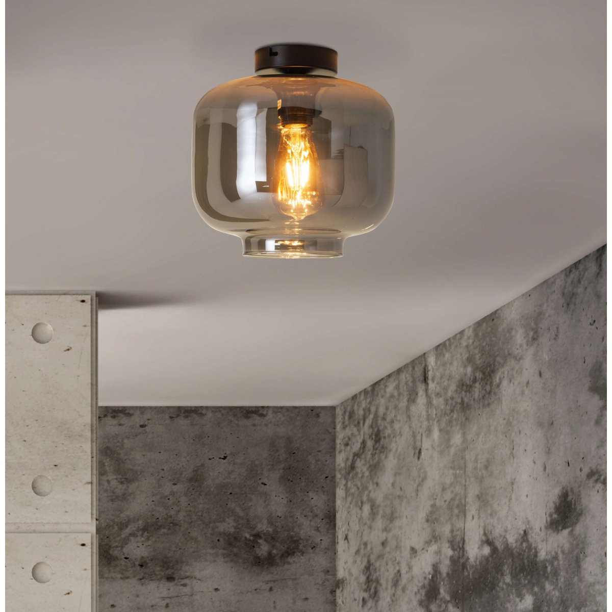 Plafondlamp "vaso", retro, plafondlamp, metaal en rookglas in antraciet, E27 -aansluiting, voor eetkamer, woonkamer, gang of kantoor, met een Øvon 25 cm