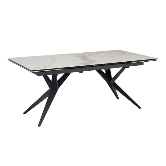 eetkamertafel 180 - 260 cm uitschuifbaar keramiek glas wit, keramische tafel marmerlook groot, design keukentafel rechthoekig, eettafel extravagant met metalen poten