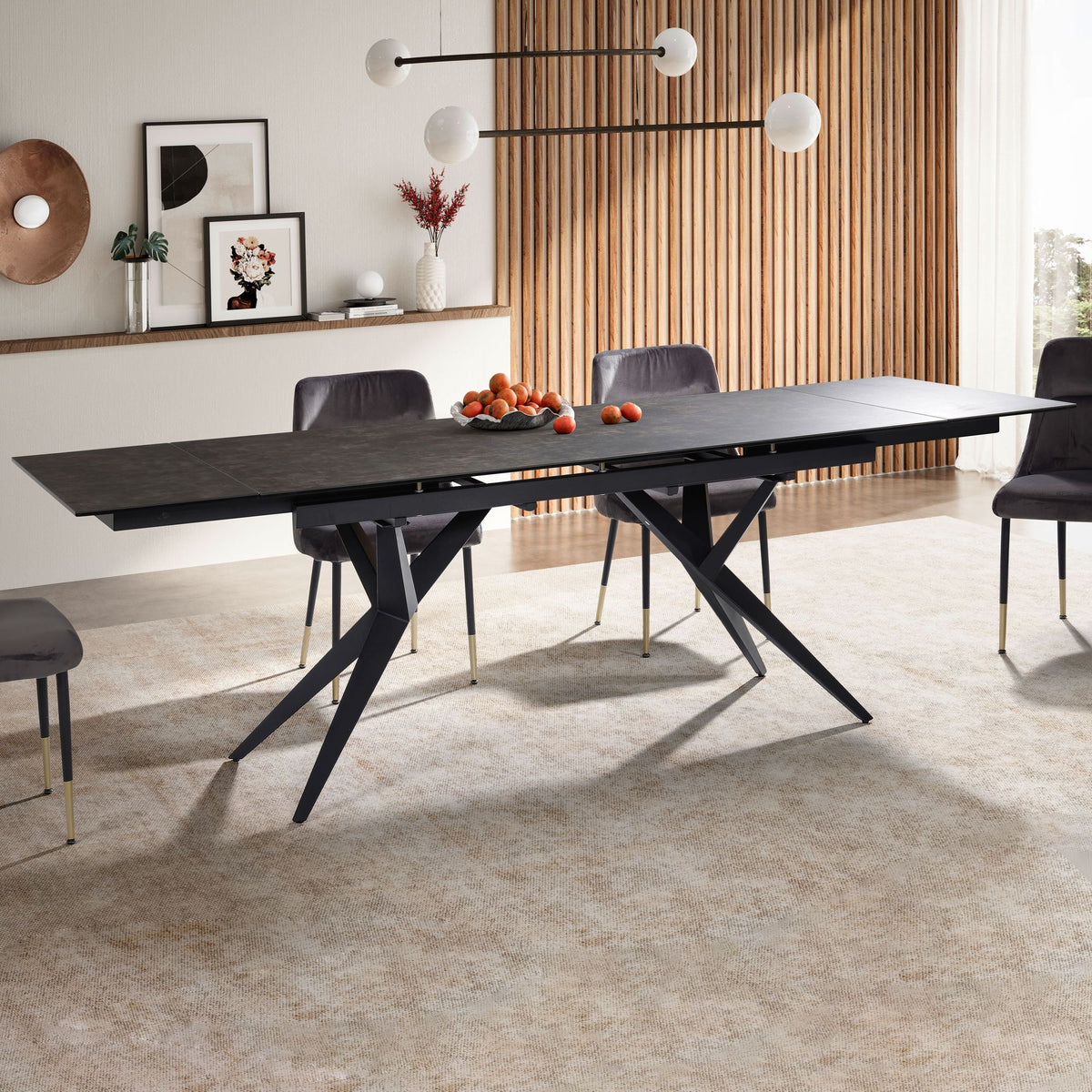 Eetkamertafel 180 - 260 cm uitschuifbaar keramiek glas zwart