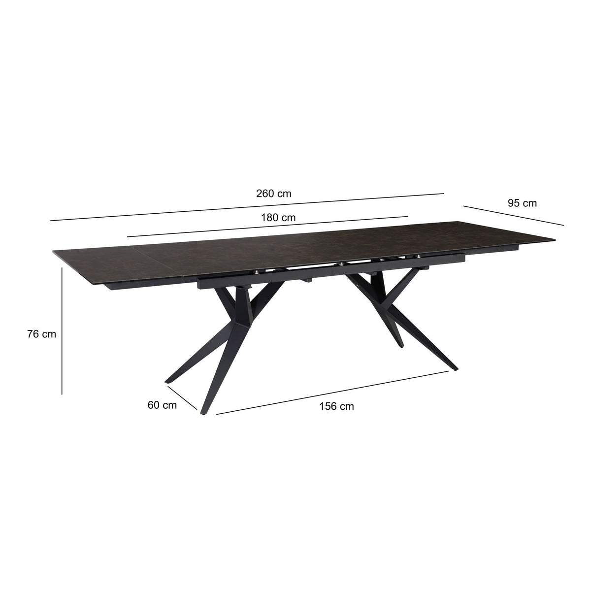 Eetkamertafel 180-260 cm Uitschuifbaar Keramiek Glas Zwart