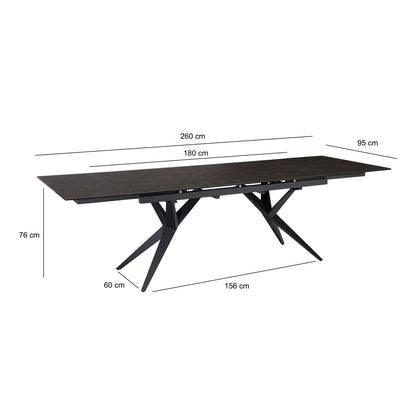 Eetkamertafel 180-260 cm Uitschuifbaar Keramiek Glas Zwart