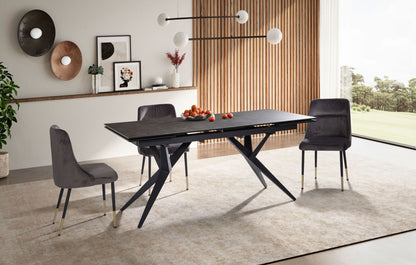 Eetkamertafel 180-260 cm Uitschuifbaar Keramiek Glas Zwart