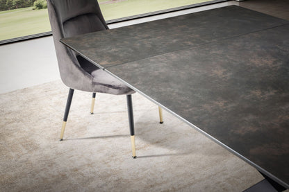 Eetkamertafel 180 - 260 cm uitschuifbaar keramiek glas zwart