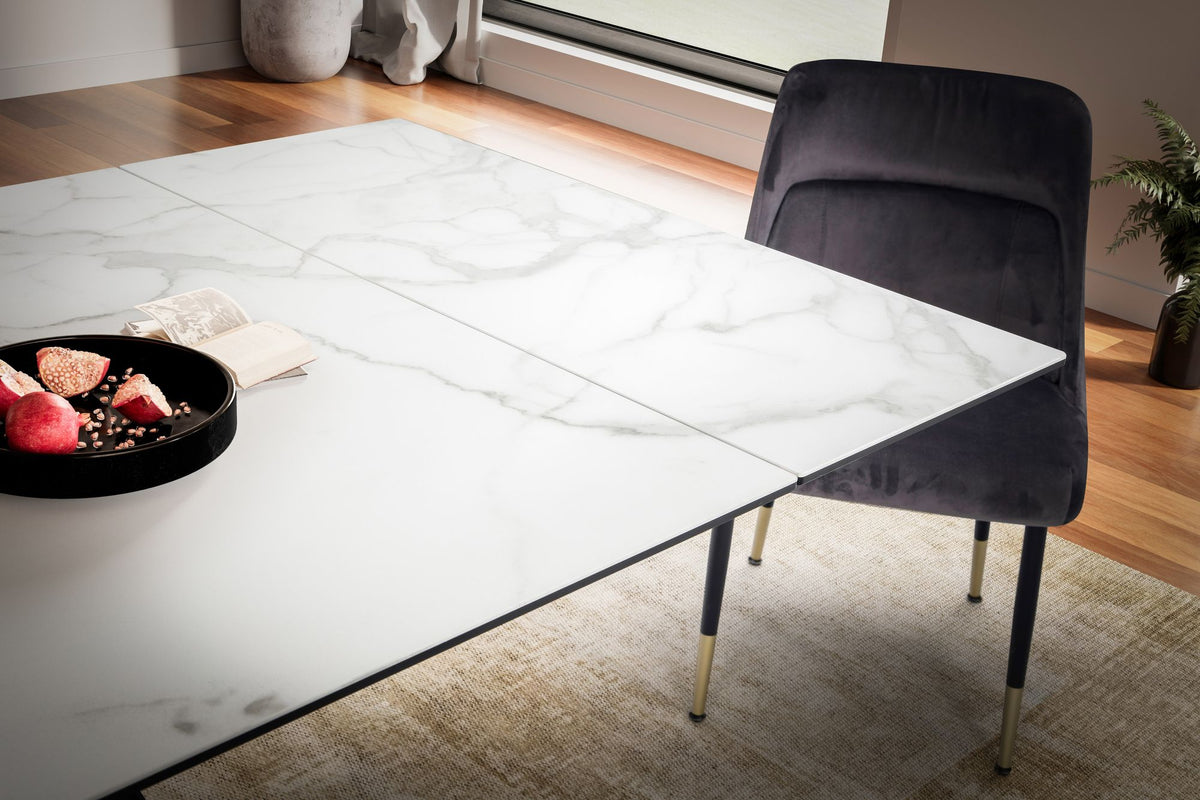 Eetkamertafel 180 - 260 cm uitschuifbaar keramiek glas wit