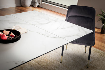Eetkamertafel 180 - 260 cm uitschuifbaar keramiek glas wit