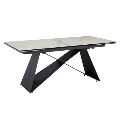 Eetkamertafel 180 - 260 cm uitschuifbaar keramiek glas wit