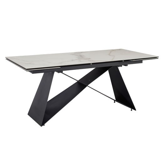 Eetkamertafel 180 - 260 cm uitschuifbaar keramiek glas wit